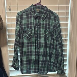 Natural Reflections Women's Green and Blue Plaid Button Down Shirt